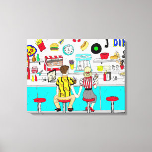 Couple Holding Hand Retro Nostalgic Fifties Diner Canvas Print