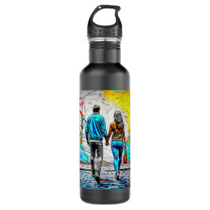 Couple Holding Hands Graffiti Street Art Stainless Steel Water Bottle