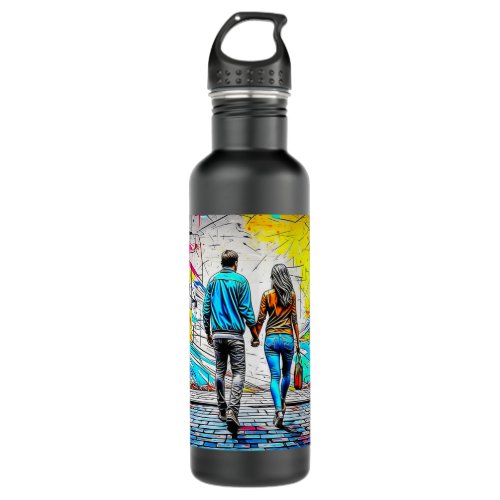 Couple Holding Hands Graffiti Street Art Stainless Steel Water Bottle