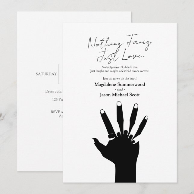 Couple Holding Hands Nothing Fancy Casual Wedding Invitation (Front/Back)