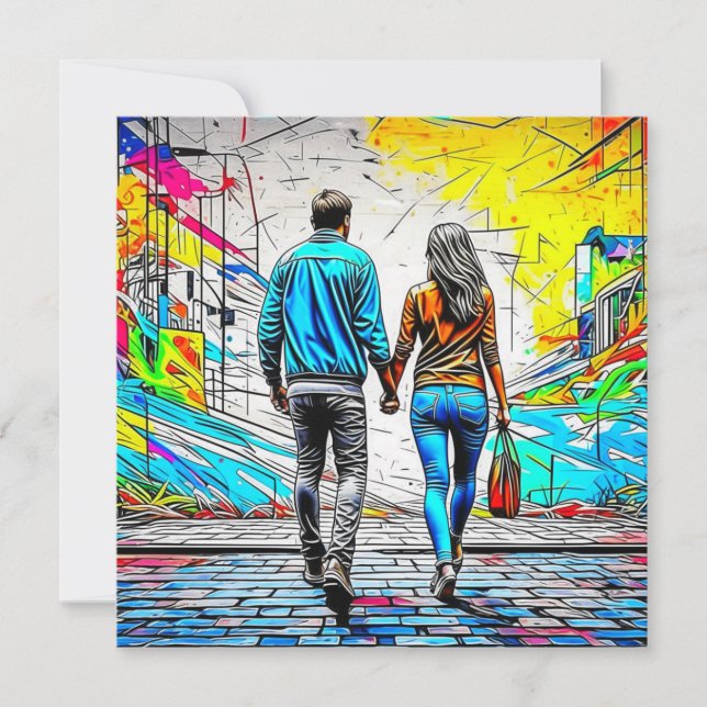Couple Holding Hands Urban Graffiti Art (Front)