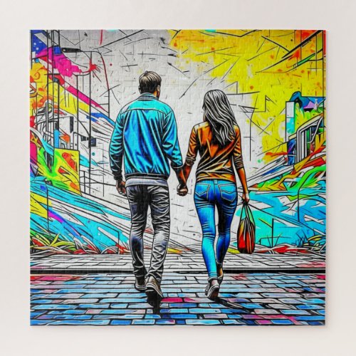Couple Holding Hands Urban Graffiti Art Jigsaw Puzzle