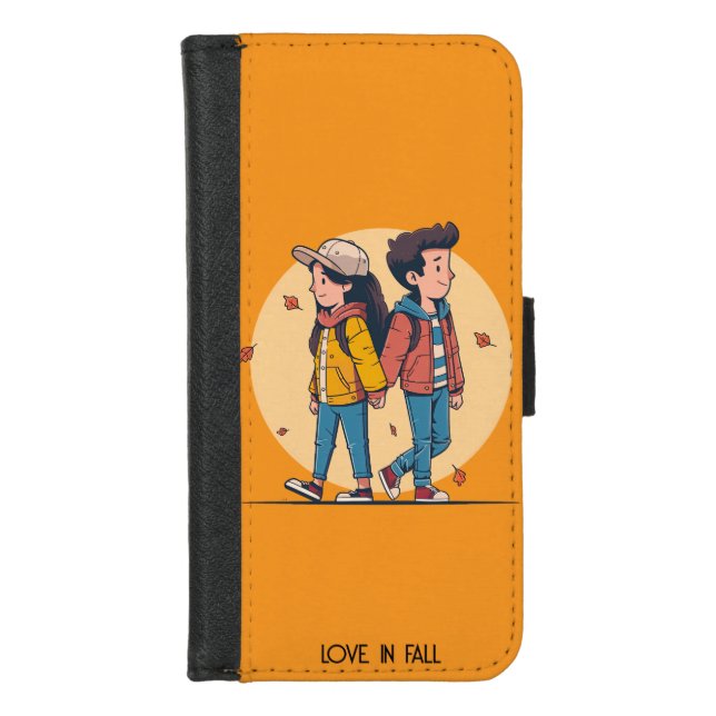 Couple holding hands walking together in fall iPhone wallet case (Front)