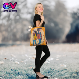 Couple holding hands walking together in fall tote bag