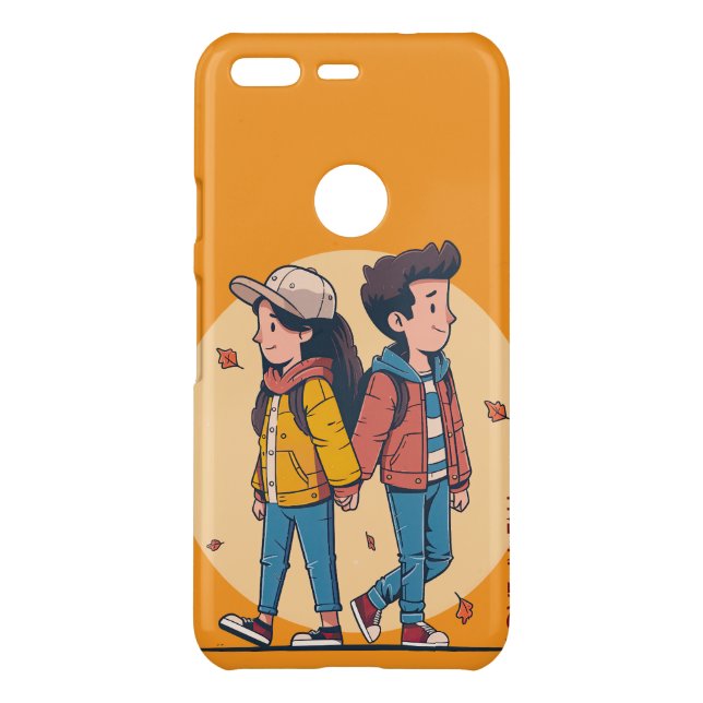 Couple holding hands walking together in fall uncommon google pixel case (Back)