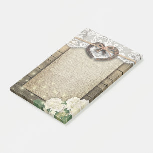 Couple Horseshoe Heart Lace Hydrangea Wood Wedding Post-it Notes