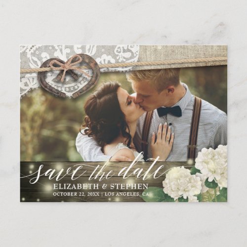 Couple Horseshoe Hydrangea Wedding Save Date PHOTO Postcard