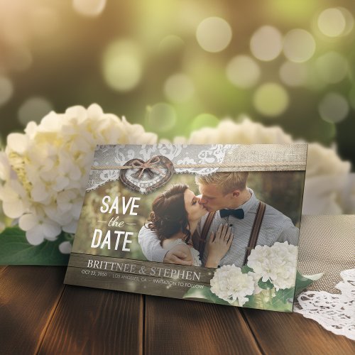 Couple Horseshoe Hydrangea Wedding Save Date PHOTO Save The Date