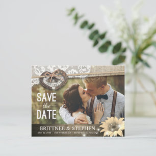 Couple Horseshoe Sunflower Wedding Save Date PHOTO Postcard