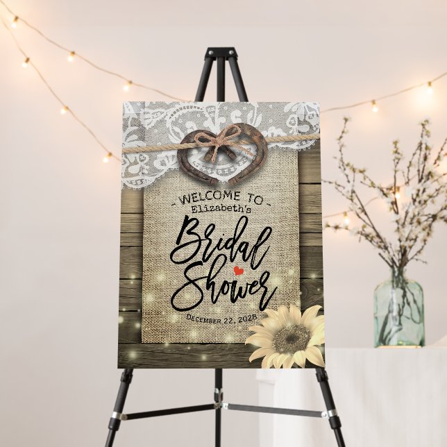 Couple Horseshoes Sunflowers Bridal Shower Welcome Foam Board (In Situ (Stand))