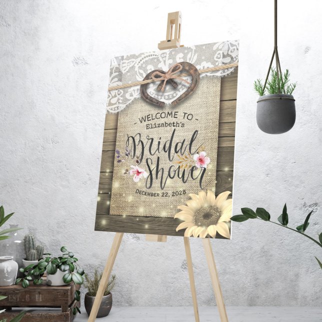 Couple Horseshoes Sunflowers Bridal Shower Welcome Foam Board (Creator Uploaded)