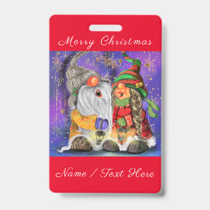 Couple Hugged Gnomes Singing Happy Christmas Song Badge
