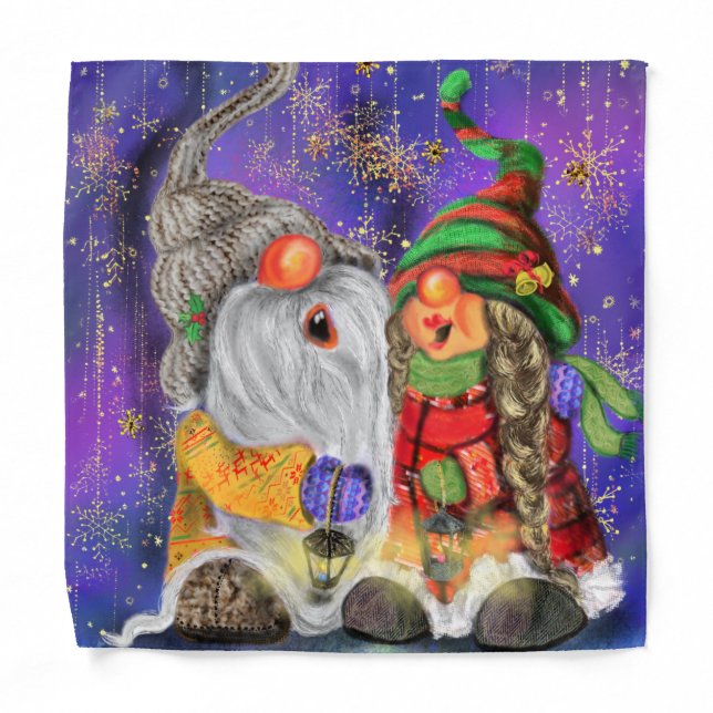 Couple Hugged Gnomes Singing Happy Christmas Song  Bandana (Front)