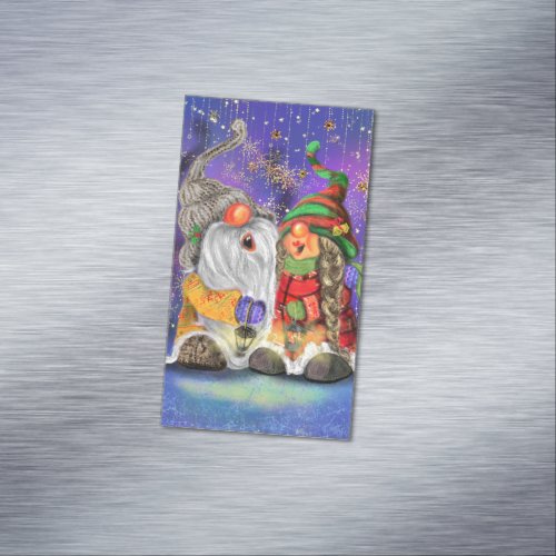 Couple Hugged Gnomes Singing Happy Christmas Song  Business Card Magnet