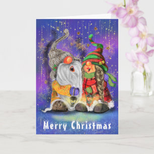 Couple Hugged Gnomes Singing Happy Christmas Song Card
