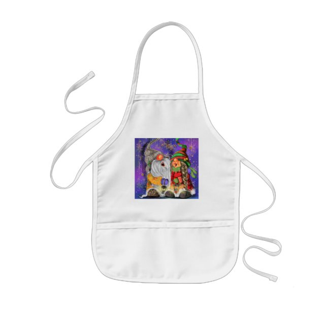 Couple Hugged Gnomes Singing Happy Christmas Song  Kids' Apron (Front)