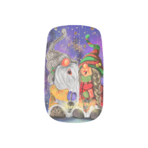 Couple Hugged Gnomes Singing Happy Christmas Song  Minx Nail Art