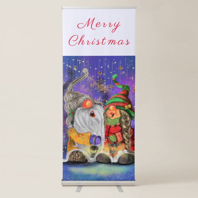 Couple Hugged Gnomes Singing Happy Christmas Song  Retractable Banner (Front)