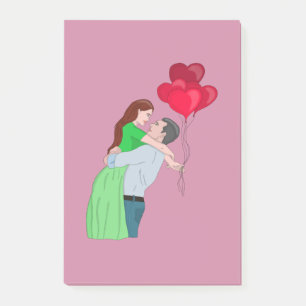 Couple Hugging While Holding Heart Shaped Balloons Post-it Notes