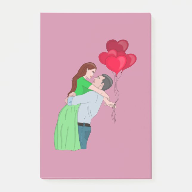 Couple Hugging While Holding Heart Shaped Balloons Post-it Notes (Front)