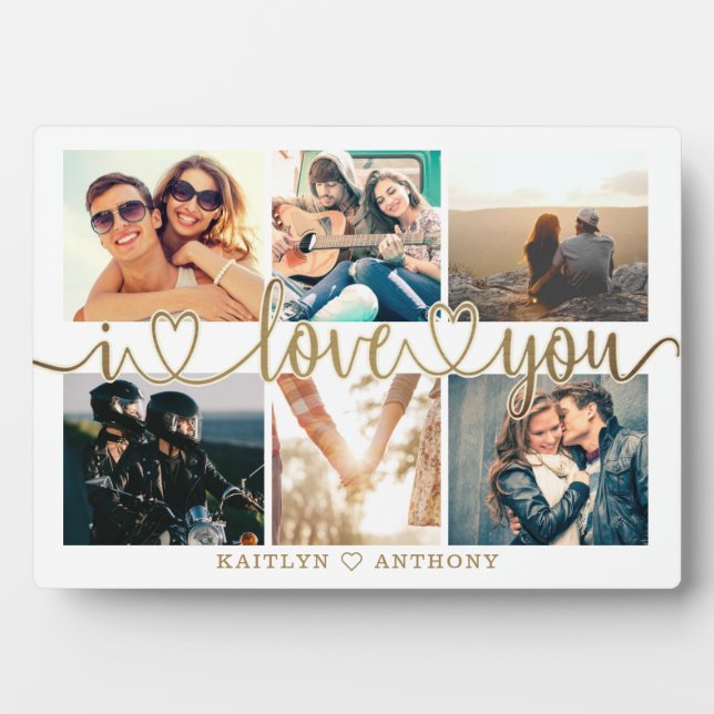 Couple I LOVE YOU 6 Photo Collage Gold Plaque (Front)