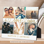 Couple I LOVE YOU Photo Collage Gold Script Hearts Plaque<br><div class="desc">Create a keepsake photo collage display for the one you love with 6 pictures, the title I LOVE YOU in a modern, handwritten script with hearts as a faux metallic gold foil overlay and personalized with your custom text against an editable white background. PHOTO TIP: For fastest/best results, choose a...</div>