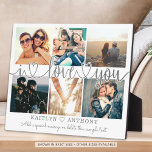 Couple I LOVE YOU Photo Collage Silver Gray Script Plaque<br><div class="desc">Create a keepsake photo collage display for the one you love with 6 pictures, the title I LOVE YOU in a modern, handwritten script with hearts as a faux metallic silver foil overlay and personalized with your custom text against an editable white background. CHANGES: The background color can be changed...</div>