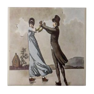 Couple Ice Skating  Tile, Dutch Look, Personalize Ceramic Tile