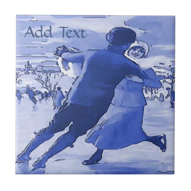 Couple Ice Skating  Tile, Dutch Look, Personalize Ceramic Tile (Front)