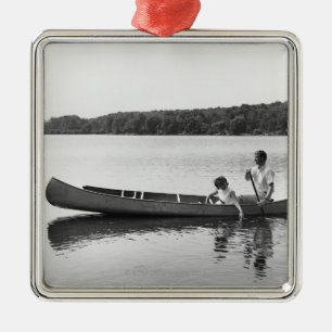 Couple in a Canoe Metal Ornament