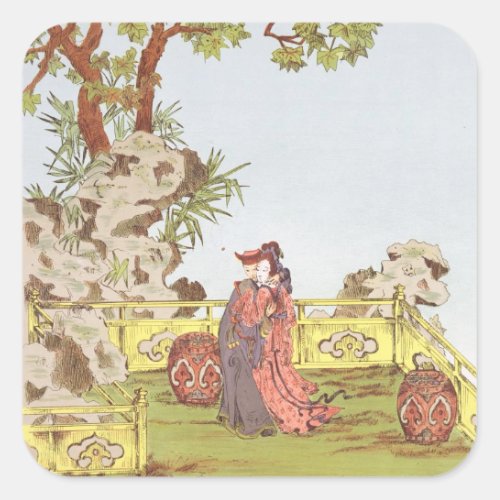 Couple in a Chinese garden from Ornaments of Chi Square Sticker