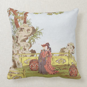 Couple in a Chinese garden, from 'Ornaments of Chi Throw Pillow
