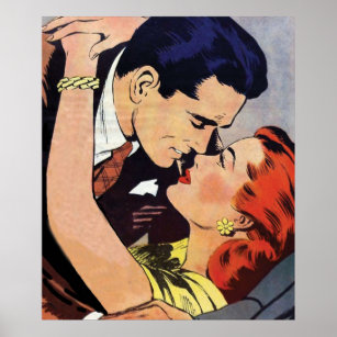 Couple in a loving embrace she has red hair and a  poster