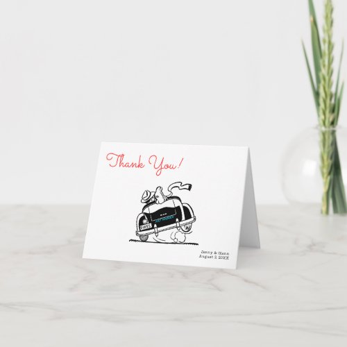 Couple in Car 1950s Style Wedding  Thank You Card