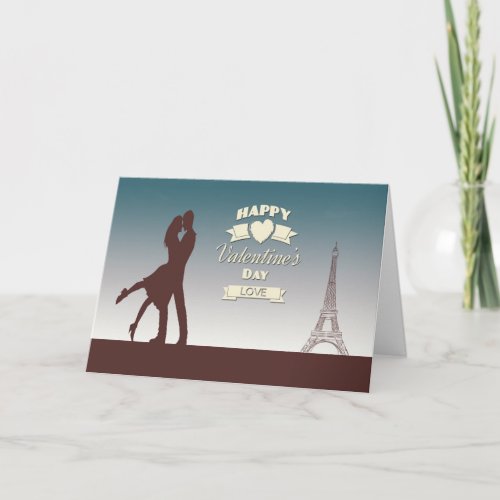 Couple in Front of Eiffel Tower Valentine Card