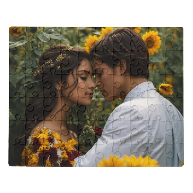 Couple in love in sunflowers puzzles (Puzzle Horizontal)