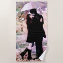 Couple in Love Kissing In The Rain Abstract Art