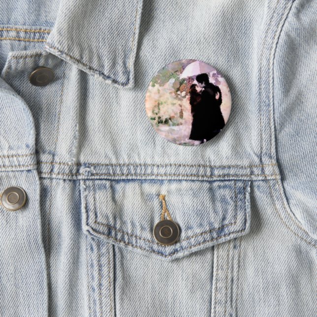 Couple in Love Kissing In The Rain Abstract Art Button (In Situ)