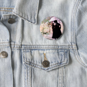 Couple in Love Kissing In The Rain Abstract Art Button