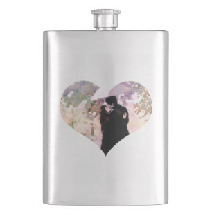 Couple in Love Kissing In The Rain Abstract Art Flask