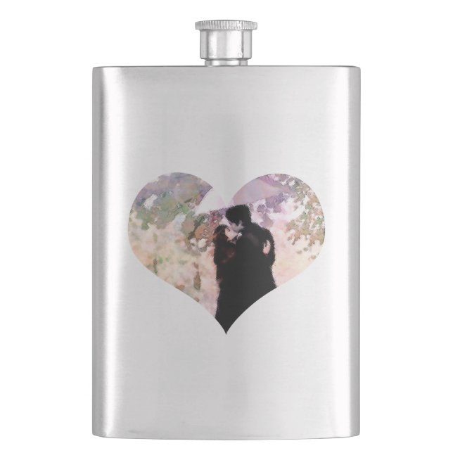 Couple in Love Kissing In The Rain Abstract Art Flask (Front)