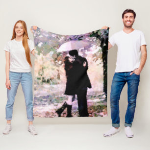 Couple in Love Kissing In The Rain Abstract Art Fleece Blanket