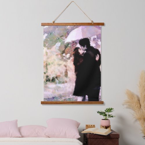 Couple in Love Kissing In The Rain Abstract Art Hanging Tapestry