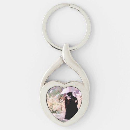 Couple in Love Kissing In The Rain Abstract Art Keychain