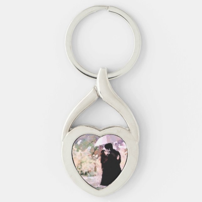 Couple in Love Kissing In The Rain Abstract Art Keychain (Front)