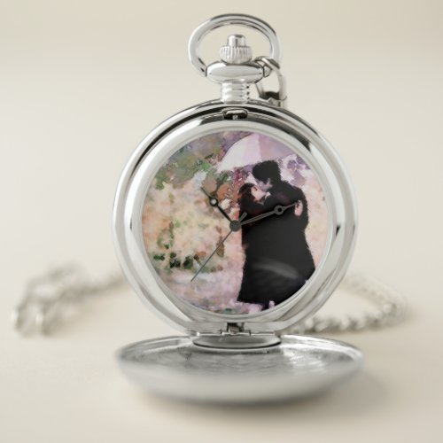 Couple in Love Kissing In The Rain Abstract Art Pocket Watch