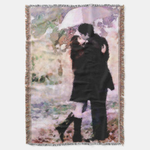 Couple in Love Kissing In The Rain Abstract Art Throw Blanket