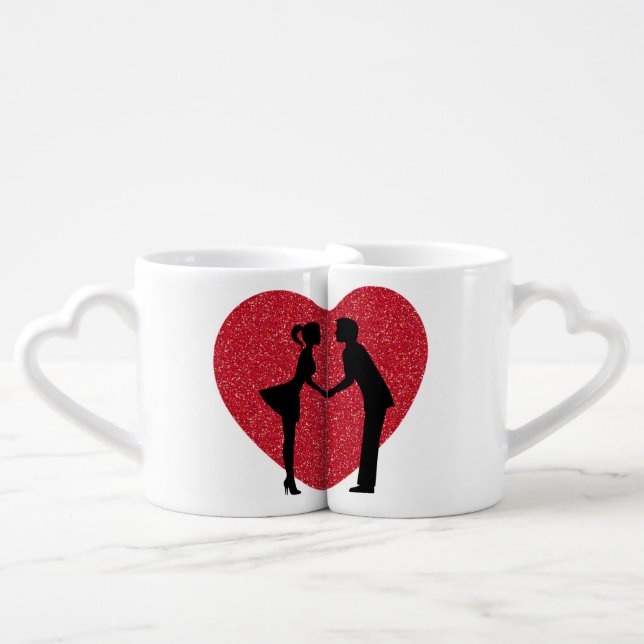 Couple In Love | Kissing Silhouette Coffee Mug Set (Front Nesting)