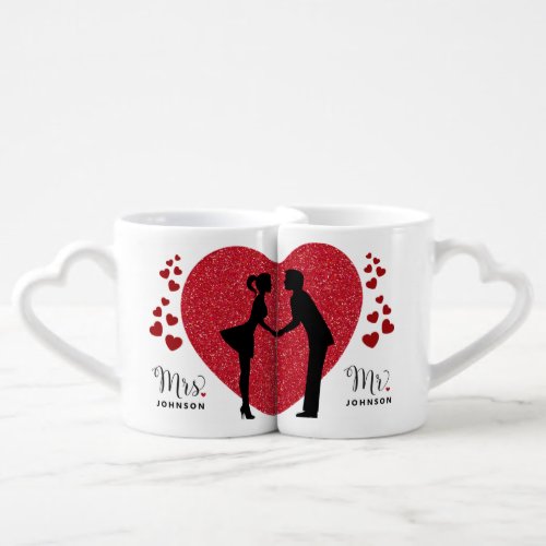 Couple In Love  Kissing Silhouette Coffee Mug Set
