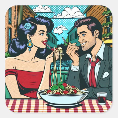 Couple in Love  Pop Art Square Sticker